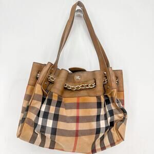 Burberry Purse Leather Nova Check Authentic Brown Bag Plaid White Shoulder Bag